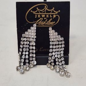 Jewels by Park Lane Clear Crystal Cascading Clip On Earrings Prong Set Vintage